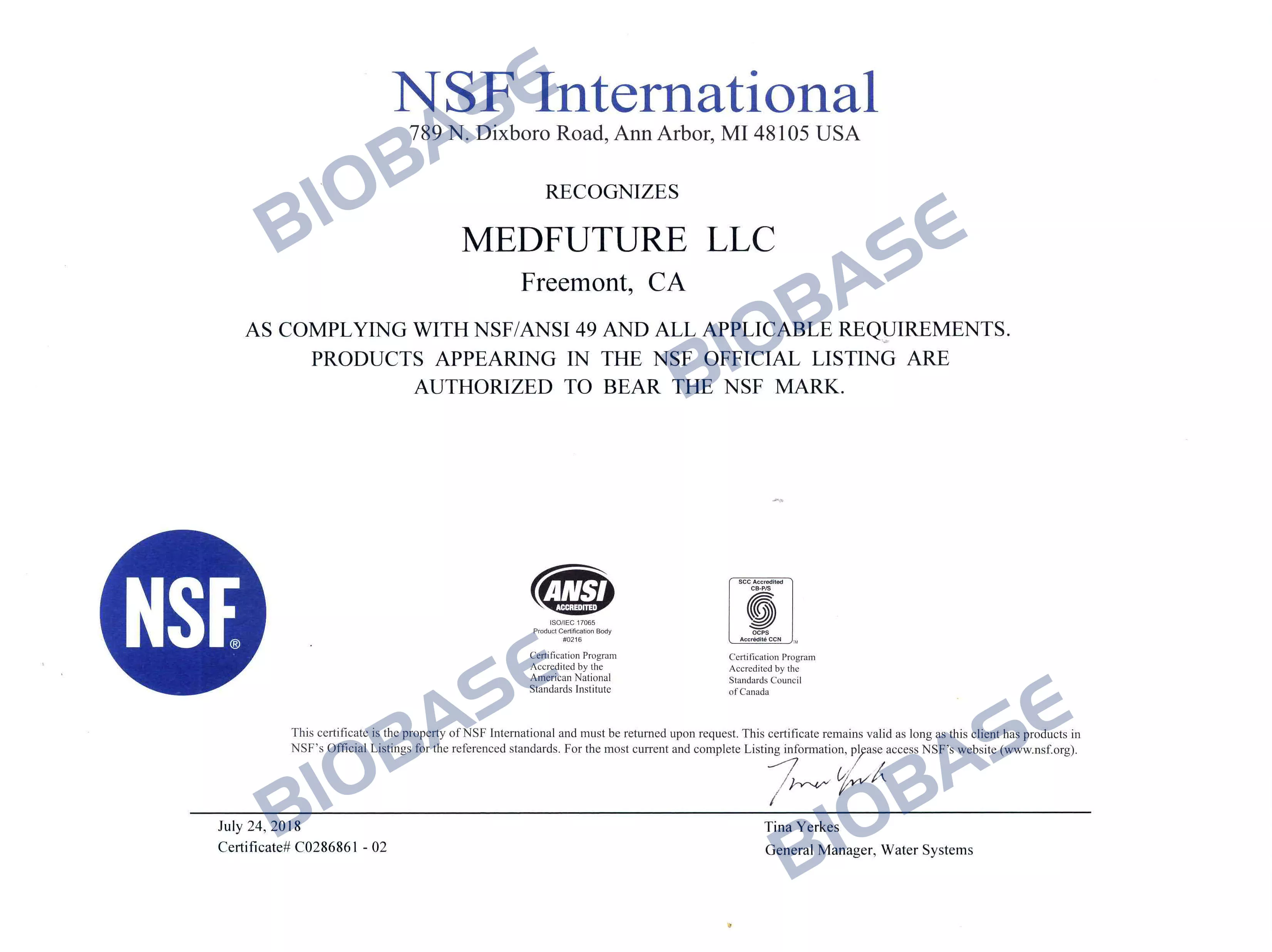 NSF-OFFICIAL LISTING Certificate