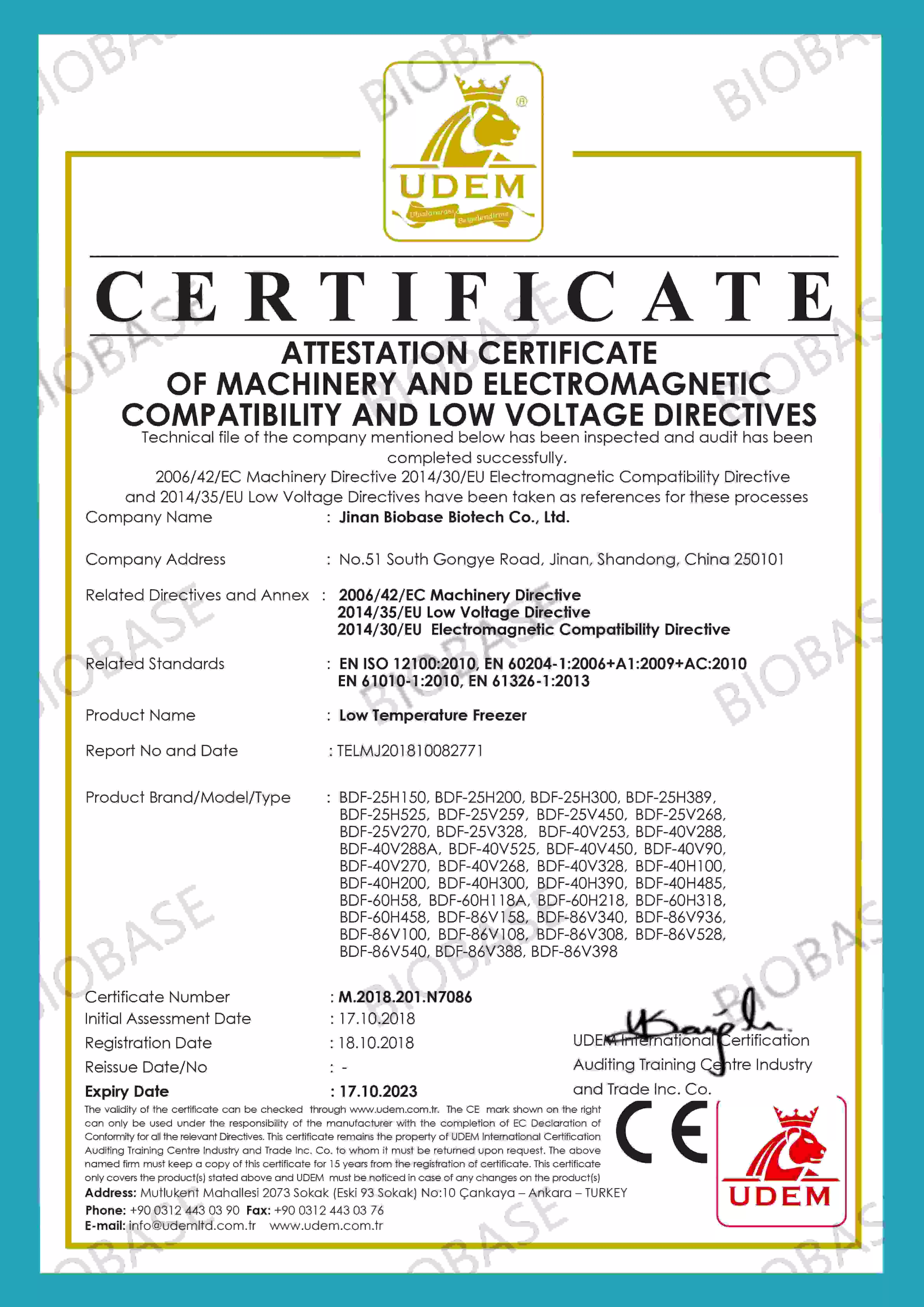 CE-Freezer Certificate